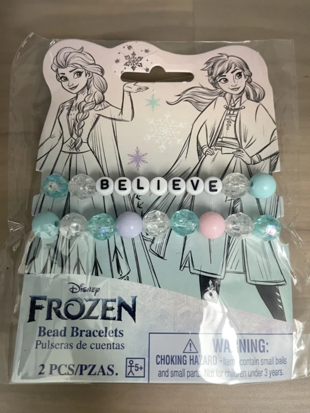 Disney Frozen BELIEVE Bead Bracelets 2-Pack New in Package Elsa Anna